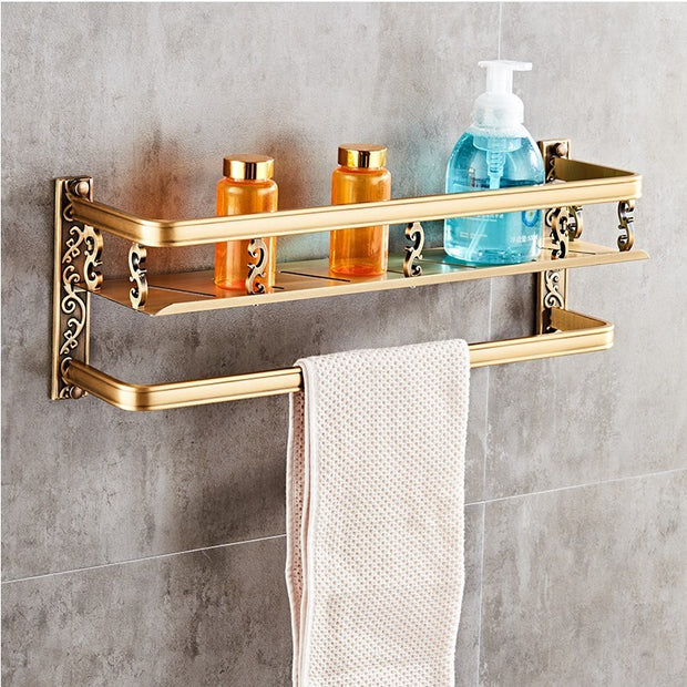 European Style Double Bathroom Shelf – Wall-Mounted Storage Rack