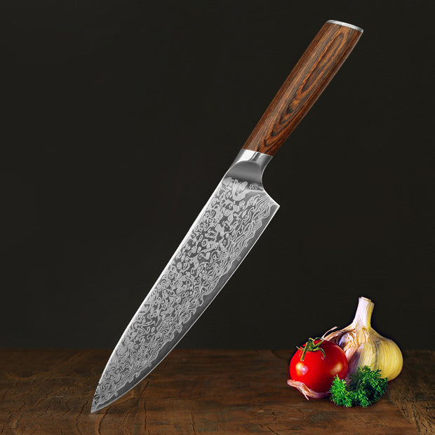 Premium Damascus Steel Kitchen Knife with Leather Handle – Professional Stainless Steel Chef’s Knife