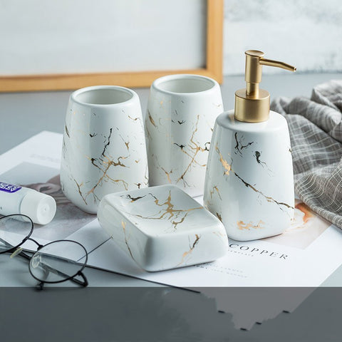 Elegant Ceramic Bathroom Wash Set – 5-Piece Luxury Bathroom Accessories