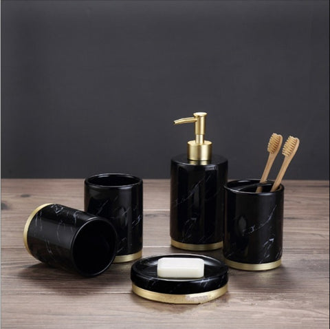 Luxury Ceramic Bathroom Accessories Set – High-End 5-Piece Bathroom Vanity Kit