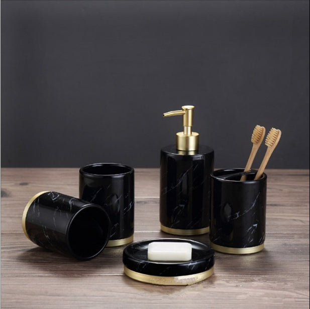 Luxury Ceramic Bathroom Accessories Set – High-End 5-Piece Bathroom Vanity Kit