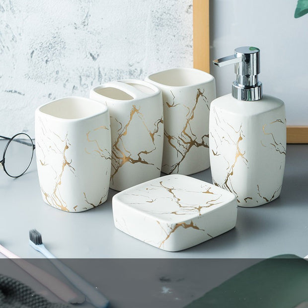 Luxury Ceramic Mouthwash Cup Set – Elegant Bathroom Accessories Gift for Washroom & Vanity