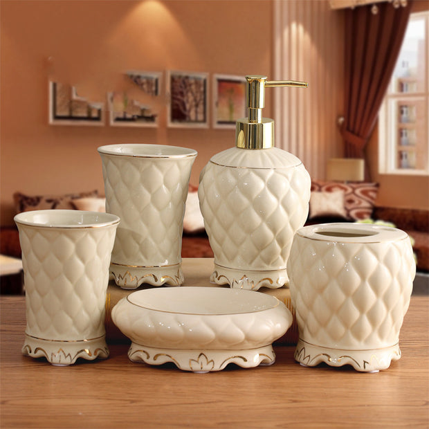 Luxury European Ceramic Bathroom Set – 5-Piece Bathroom Accessories Kit