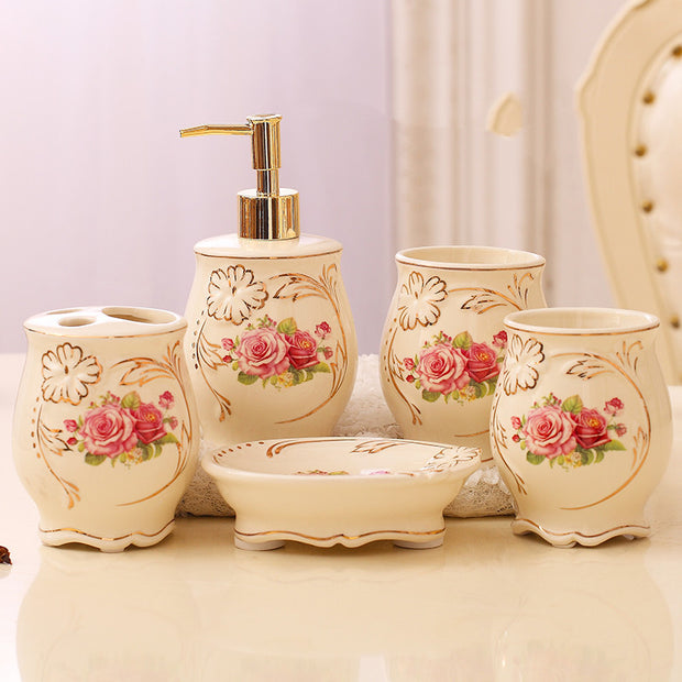 Luxury European Ceramic Bathroom Set – 5-Piece Bathroom Accessories Kit