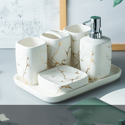 Luxury Ceramic Mouthwash Cup Set – Elegant Bathroom Accessories Gift for Washroom & Vanity