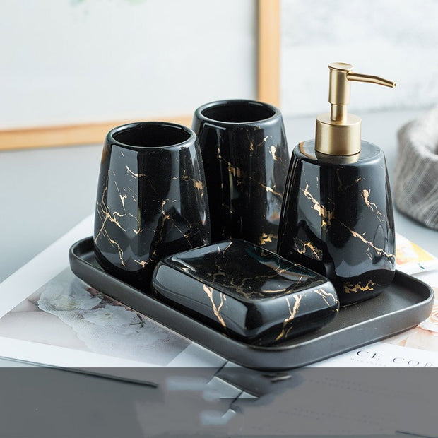 Elegant Ceramic Bathroom Wash Set – 5-Piece Luxury Bathroom Accessories
