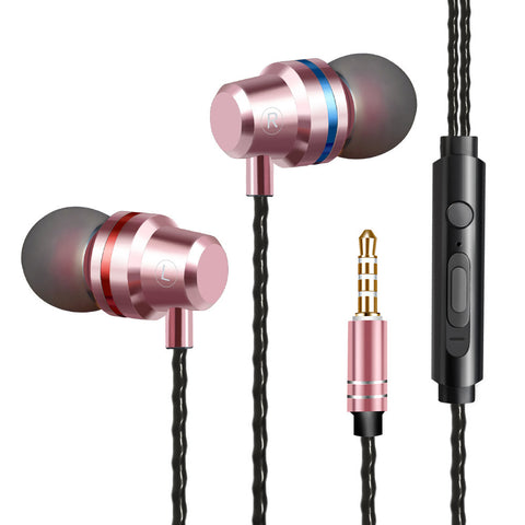Metal In-Ear Headphones – Heat Tone Deep Bass Earphones with Mic for Mobile Phones & Music