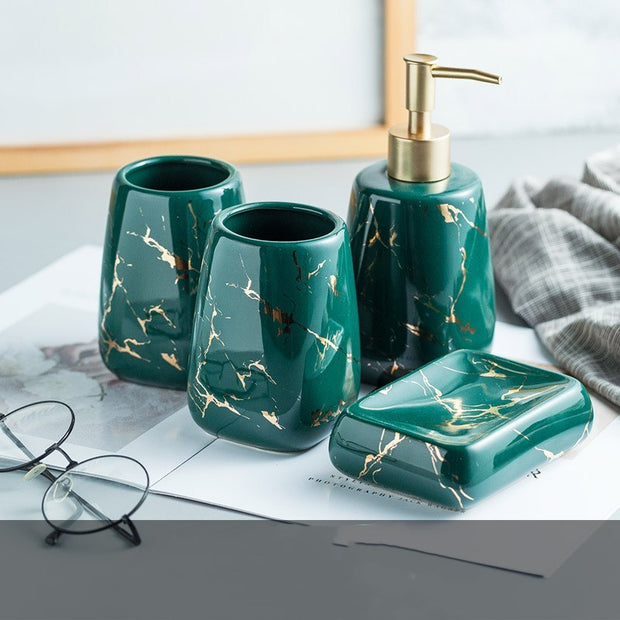 Elegant Ceramic Bathroom Wash Set – 5-Piece Luxury Bathroom Accessories