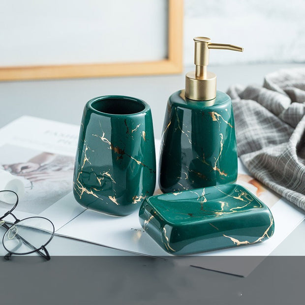 Elegant Ceramic Bathroom Wash Set – 5-Piece Luxury Bathroom Accessories