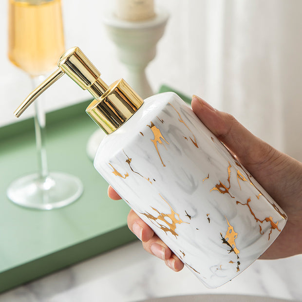 Luxury Marble Ceramic Bathroom Wash Kit – Elegant Vanity Set for Soap, Toothbrush & Accessories