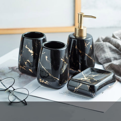 Elegant Ceramic Bathroom Wash Set – 5-Piece Luxury Bathroom Accessories