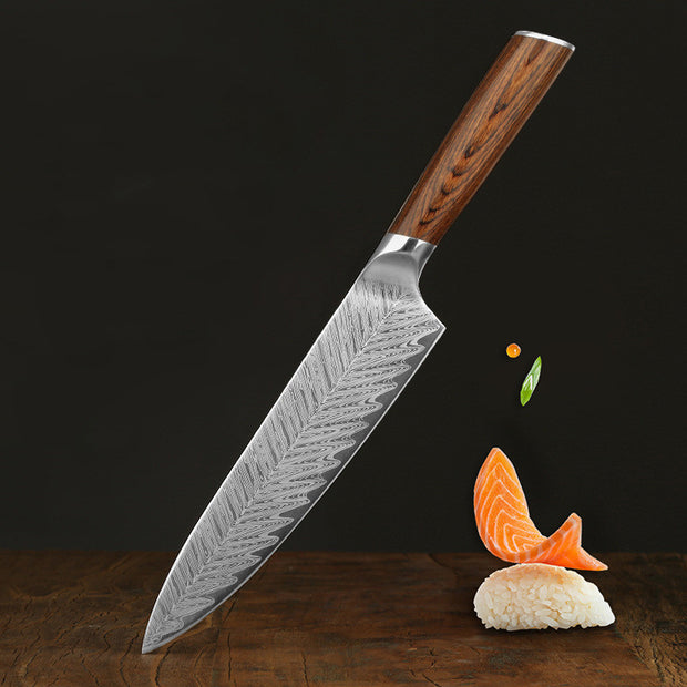 Premium Damascus Steel Kitchen Knife with Leather Handle – Professional Stainless Steel Chef’s Knife