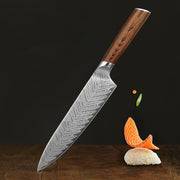 Premium Damascus Steel Kitchen Knife with Leather Handle – Professional Stainless Steel Chef’s Knife