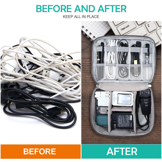 Waterproof Electronics Organizer Travel Cable Storage Bag – Portable Digital Accessories Case for Cables, Chargers & Gadgets