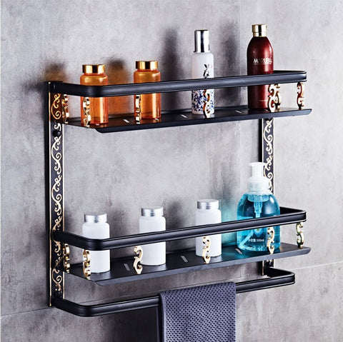 European Style Double Bathroom Shelf – Wall-Mounted Storage Rack