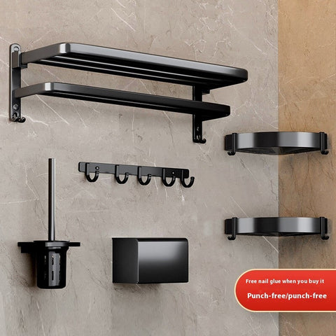 Black Towel Rack – Wall-Mounted Bathroom Rack & Pendant Organizer