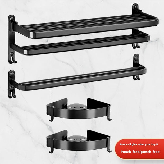 Black Towel Rack – Wall-Mounted Bathroom Rack & Pendant Organizer
