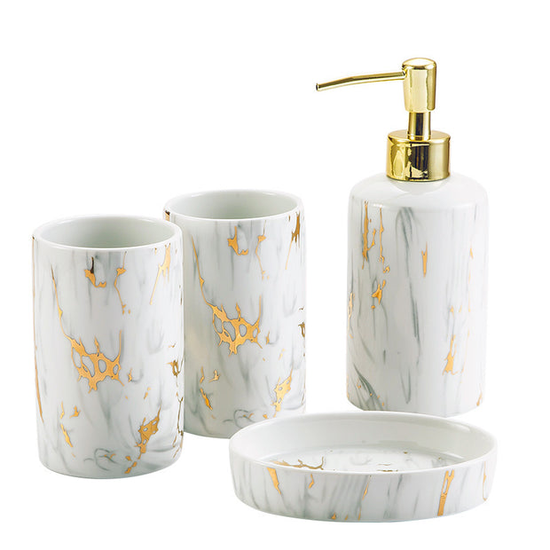Luxury Marble Ceramic Bathroom Wash Kit – Elegant Vanity Set for Soap, Toothbrush & Accessories