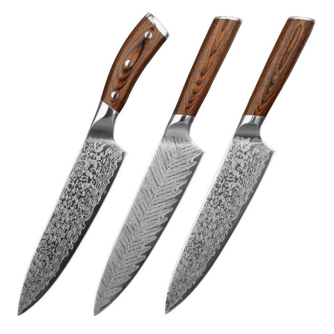 Premium Damascus Steel Kitchen Knife with Leather Handle – Professional Stainless Steel Chef’s Knife