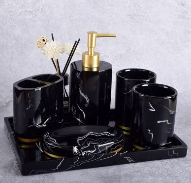 Luxury Ceramic Bathroom Accessories Set – High-End 5-Piece Bathroom Vanity Kit