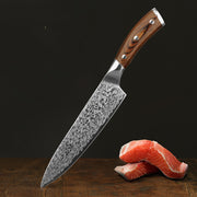 Premium Damascus Steel Kitchen Knife with Leather Handle – Professional Stainless Steel Chef’s Knife