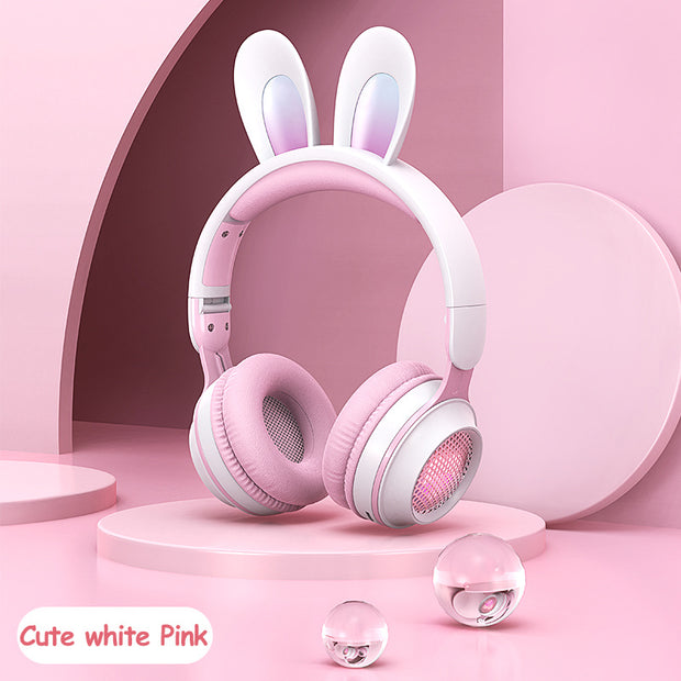 Wireless Rabbit Ear Headphones – Luminous LED, Extendable, Cute Design with Mic for Kids, Teens & Gaming