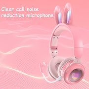 Wireless Rabbit Ear Headphones – Luminous LED, Extendable, Cute Design with Mic for Kids, Teens & Gaming