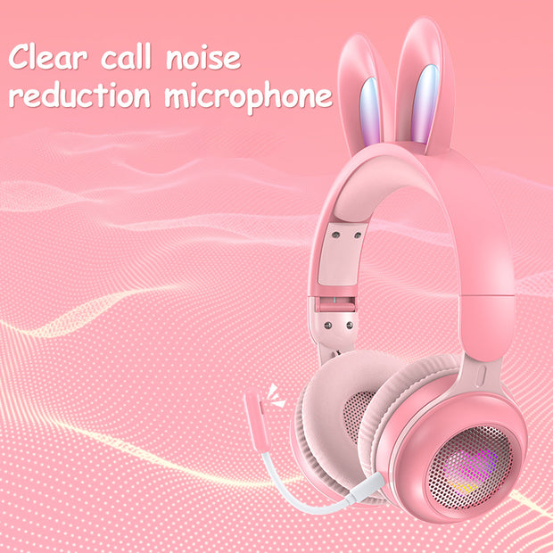 Wireless Rabbit Ear Headphones – Luminous LED, Extendable, Cute Design with Mic for Kids, Teens & Gaming