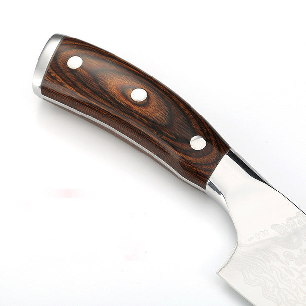 Premium Damascus Steel Kitchen Knife with Leather Handle – Professional Stainless Steel Chef’s Knife