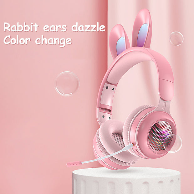 Wireless Rabbit Ear Headphones – Luminous LED, Extendable, Cute Design with Mic for Kids, Teens & Gaming
