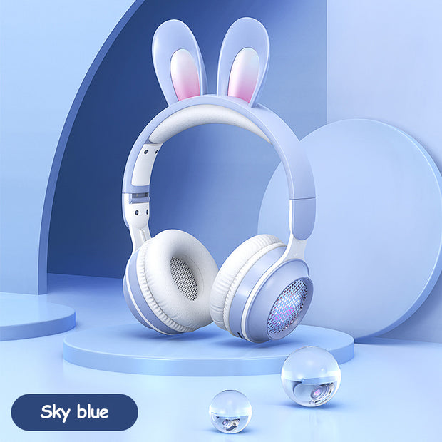 Wireless Rabbit Ear Headphones – Luminous LED, Extendable, Cute Design with Mic for Kids, Teens & Gaming
