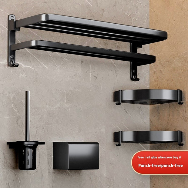 Black Towel Rack – Wall-Mounted Bathroom Rack & Pendant Organizer