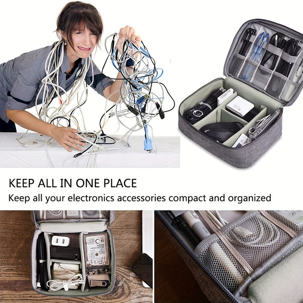 Waterproof Electronics Organizer Travel Cable Storage Bag – Portable Digital Accessories Case for Cables, Chargers & Gadgets